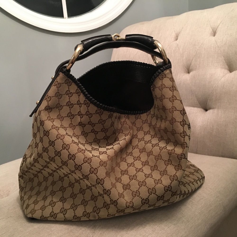 Authentic Large Gucci GG Canvas Horsbit Hobo bag